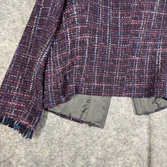 Trina Turk Tweed Jacket Multicolor Fringe Size 12 Career Chic Blazer Quiet Luxe - Picture 13 of 16